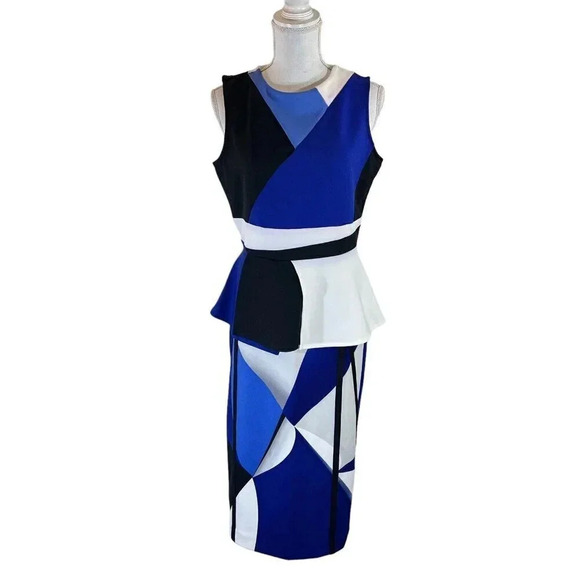 Worthington Skirt and Peplum Top Suit Set Medium Geometric Periwinkle White Blue - Picture 1 of 13